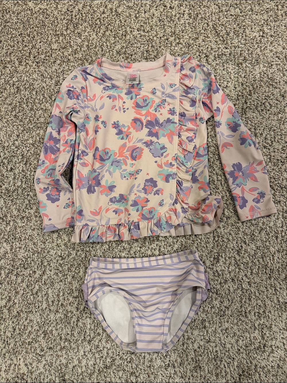 Ruffle Butts Floral Ruffle Long-Sleeve Rash Guard Set in Light Pink and Lavender